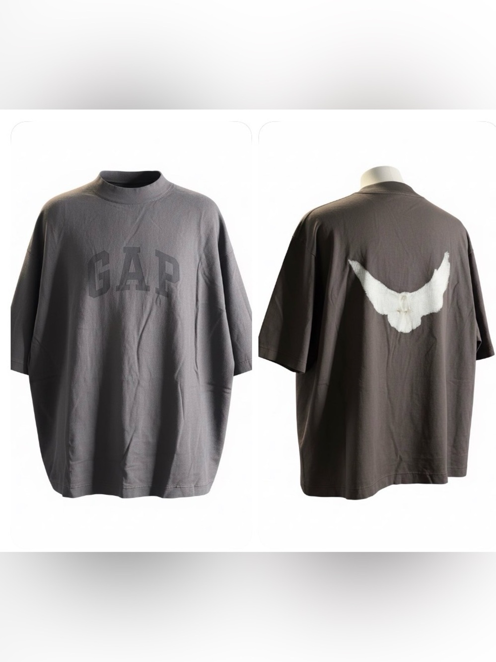 Yeezy Short-Sleeve Tee in Charcoal Gray with White Back Wing
